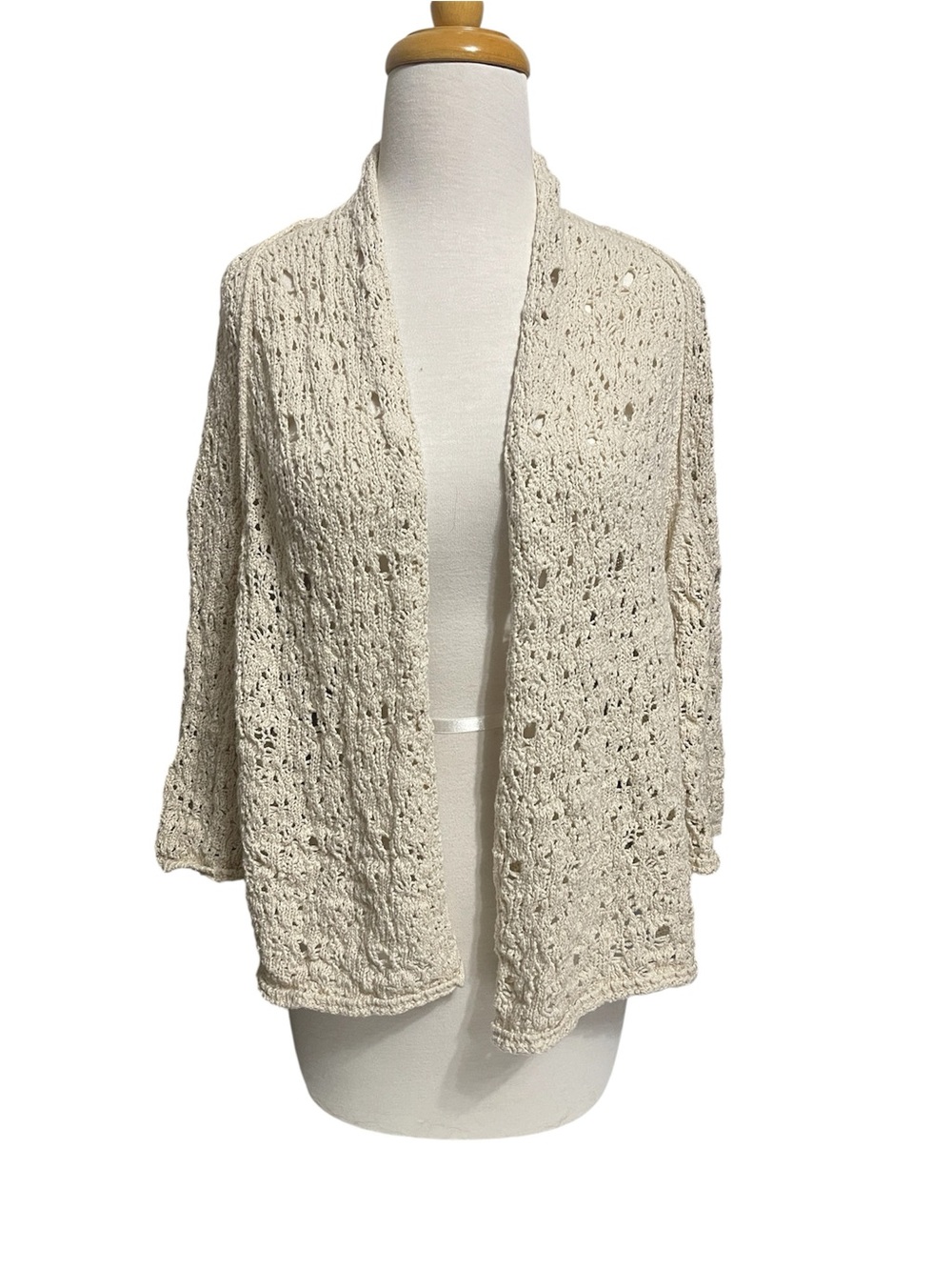 Sundance Open-Front Cream Loose Knit Crochet Cardigan